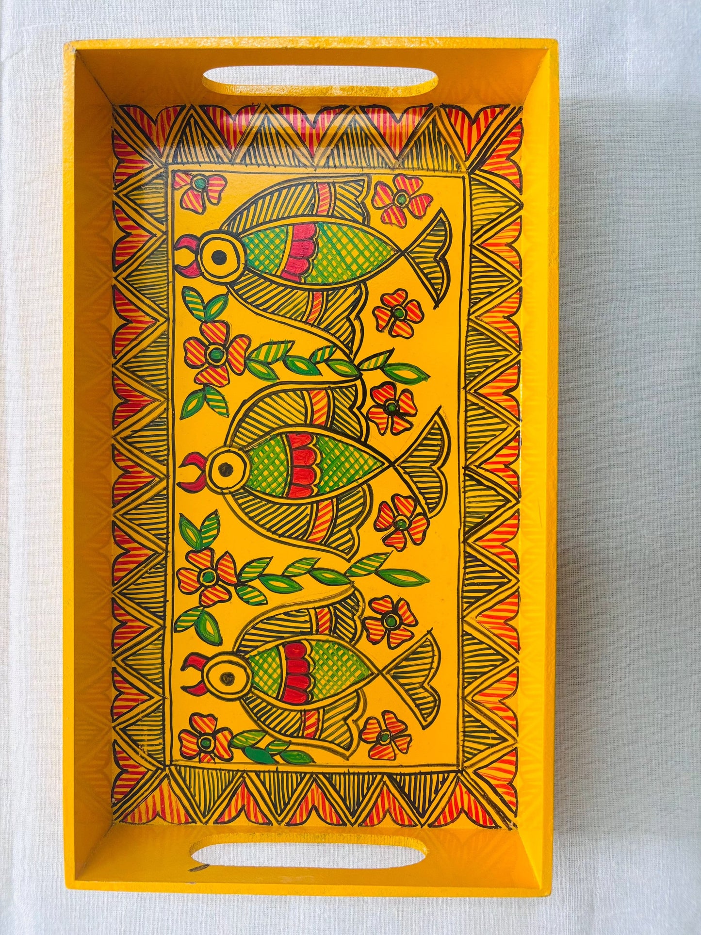 Arav Ethnics Meenrekha – Hand-Painted Madhubani Tray