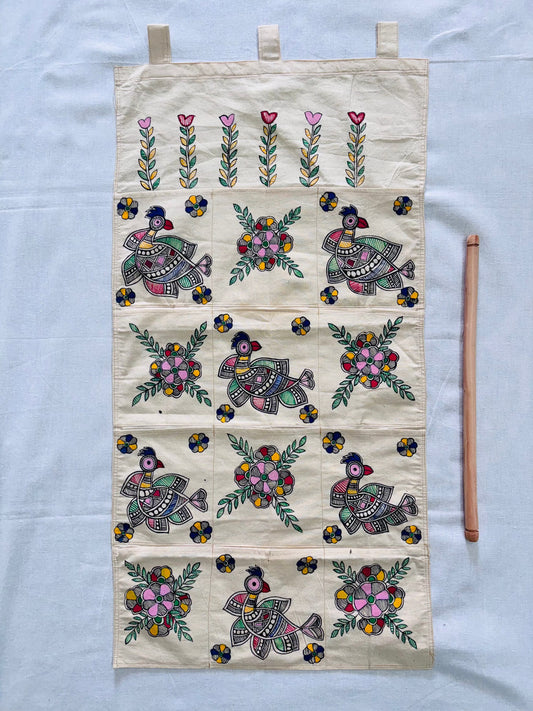 Arav Ethnics Peacock Bloom – Madhubani Hand-Painted Wall Organizer