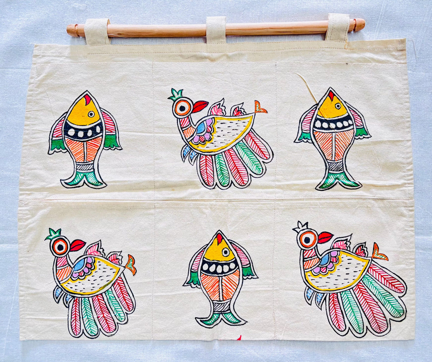 MeenMayur – Madhubani Hand-Painted Wall Organizer