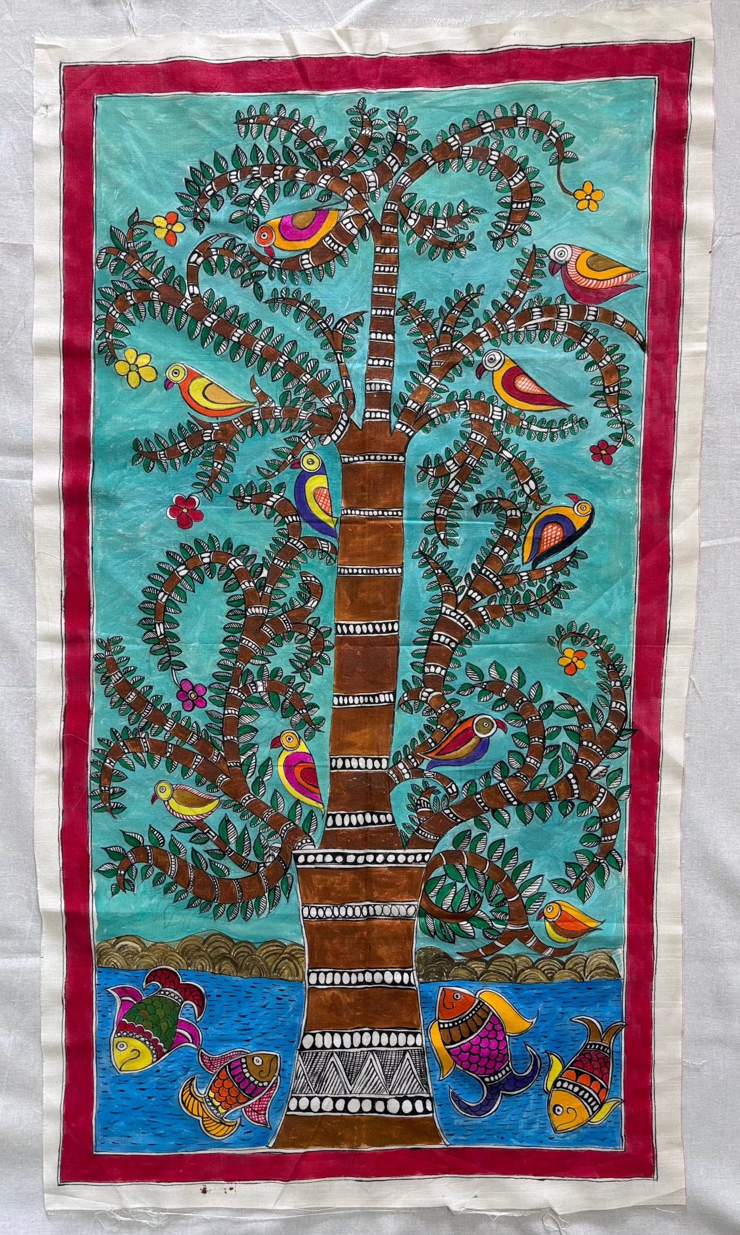 Tree of Life with Meen Yog - Hand-Painted Madhubani Poster