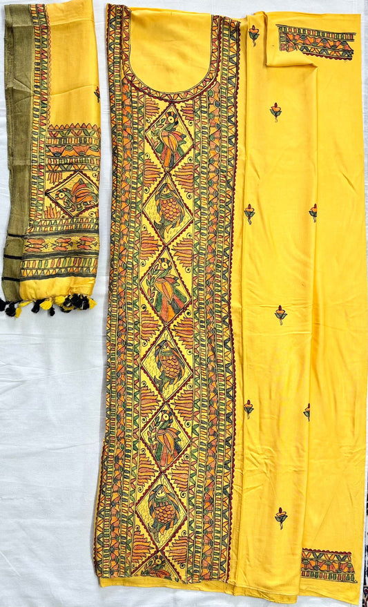 Madhubani Semi Tassar 2 piece Suit Set