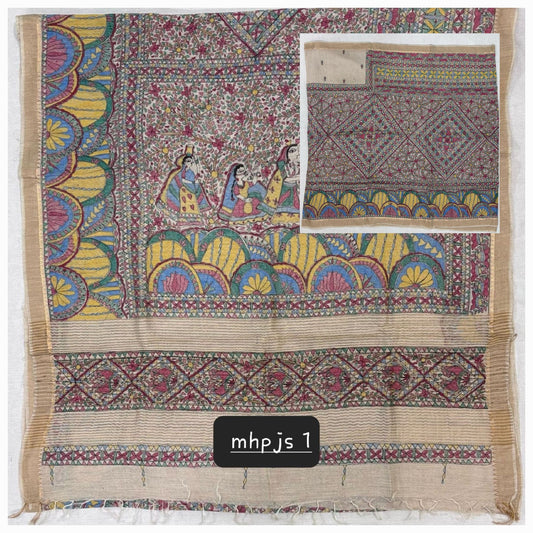 Arav Ethnics MADHUBANI HAND-PAINTED TASSAR (JAL) SILK SAREE