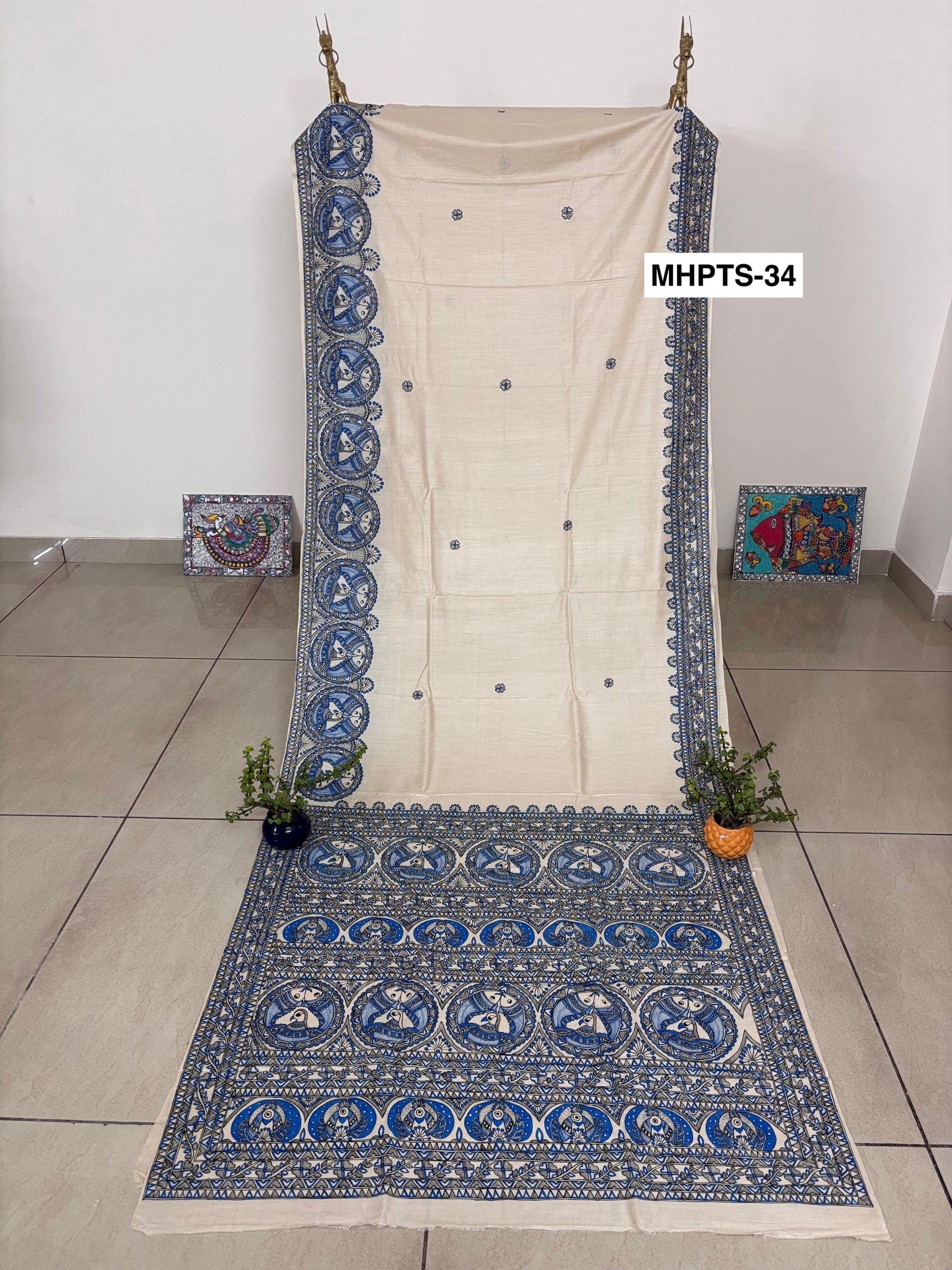 Arav Ethnics MADHUBANI HAND-PAINTED TASSAR SILK SAREE