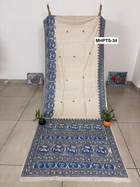 Arav Ethnics MADHUBANI HAND-PAINTED TASSAR SILK SAREE