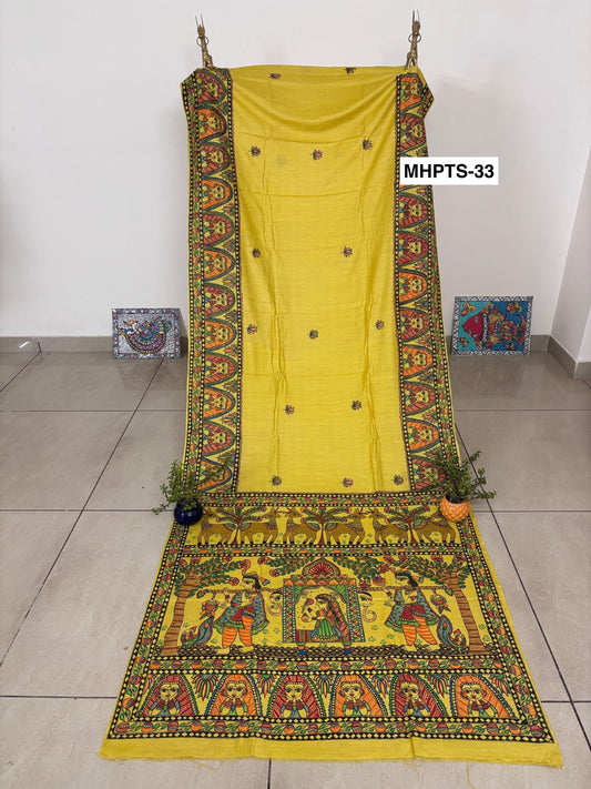 Arav Ethnics MADHUBANI HAND-PAINTED TASSAR SILK SAREE