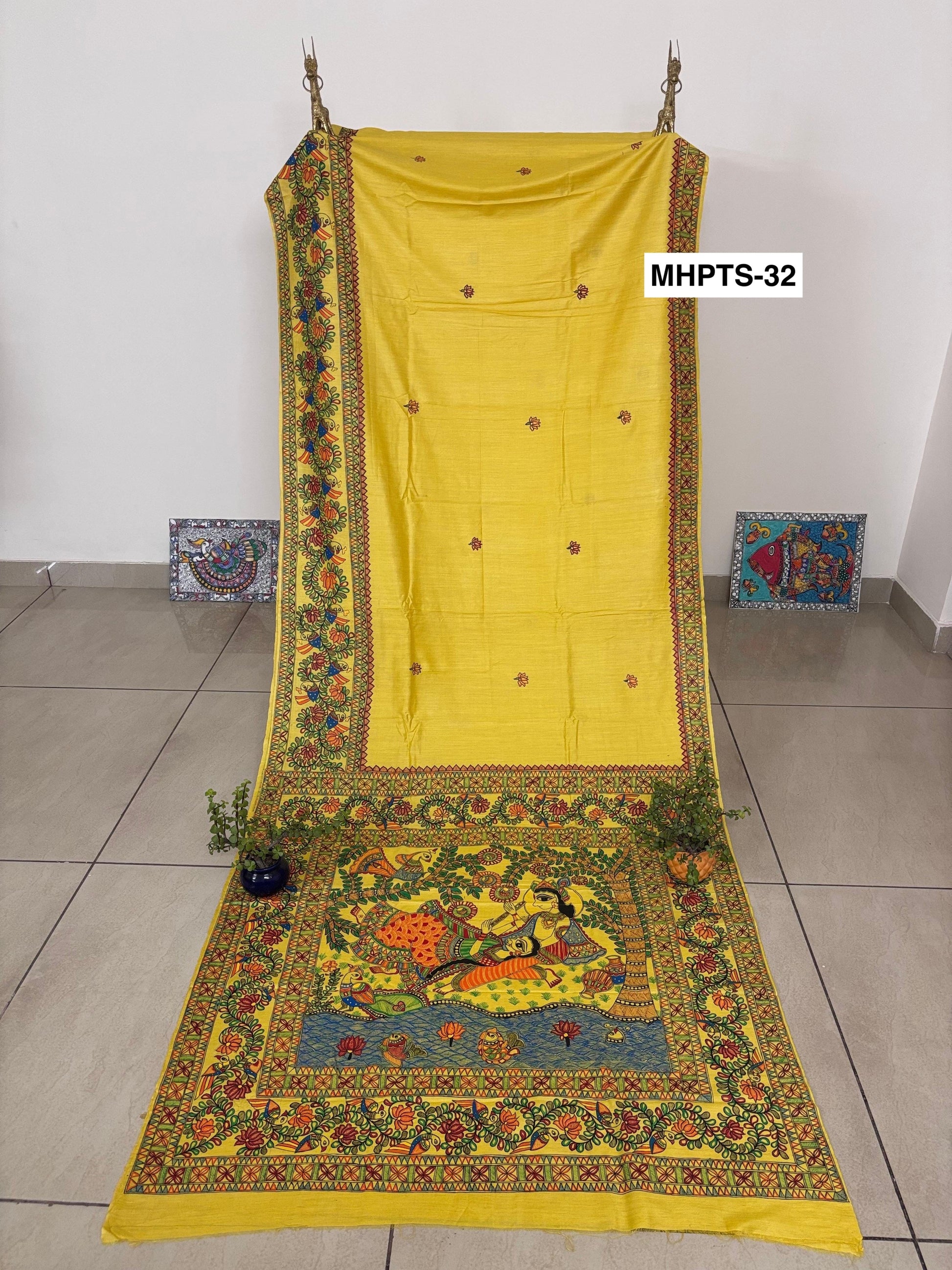 Arav Ethnics MADHUBANI HAND-PAINTED TASSAR SILK SAREE