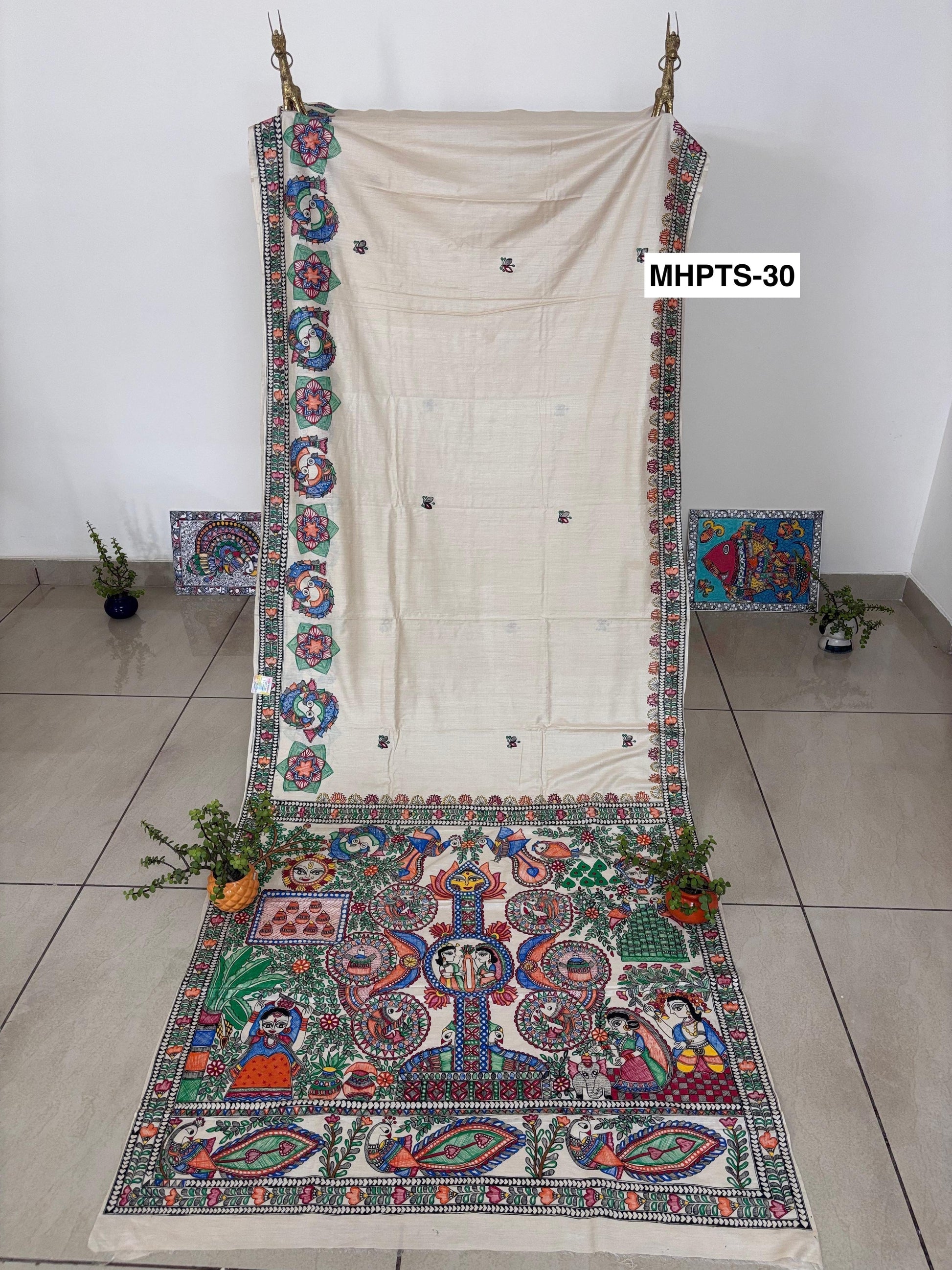 Arav Ethnics MADHUBANI HAND-PAINTED TASSAR SILK SAREE