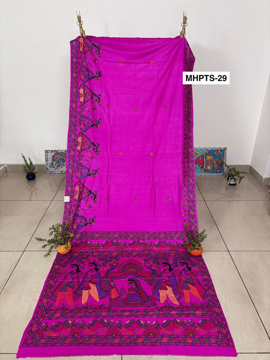 Arav Ethnics MADHUBANI HAND-PAINTED TASSAR SILK SAREE