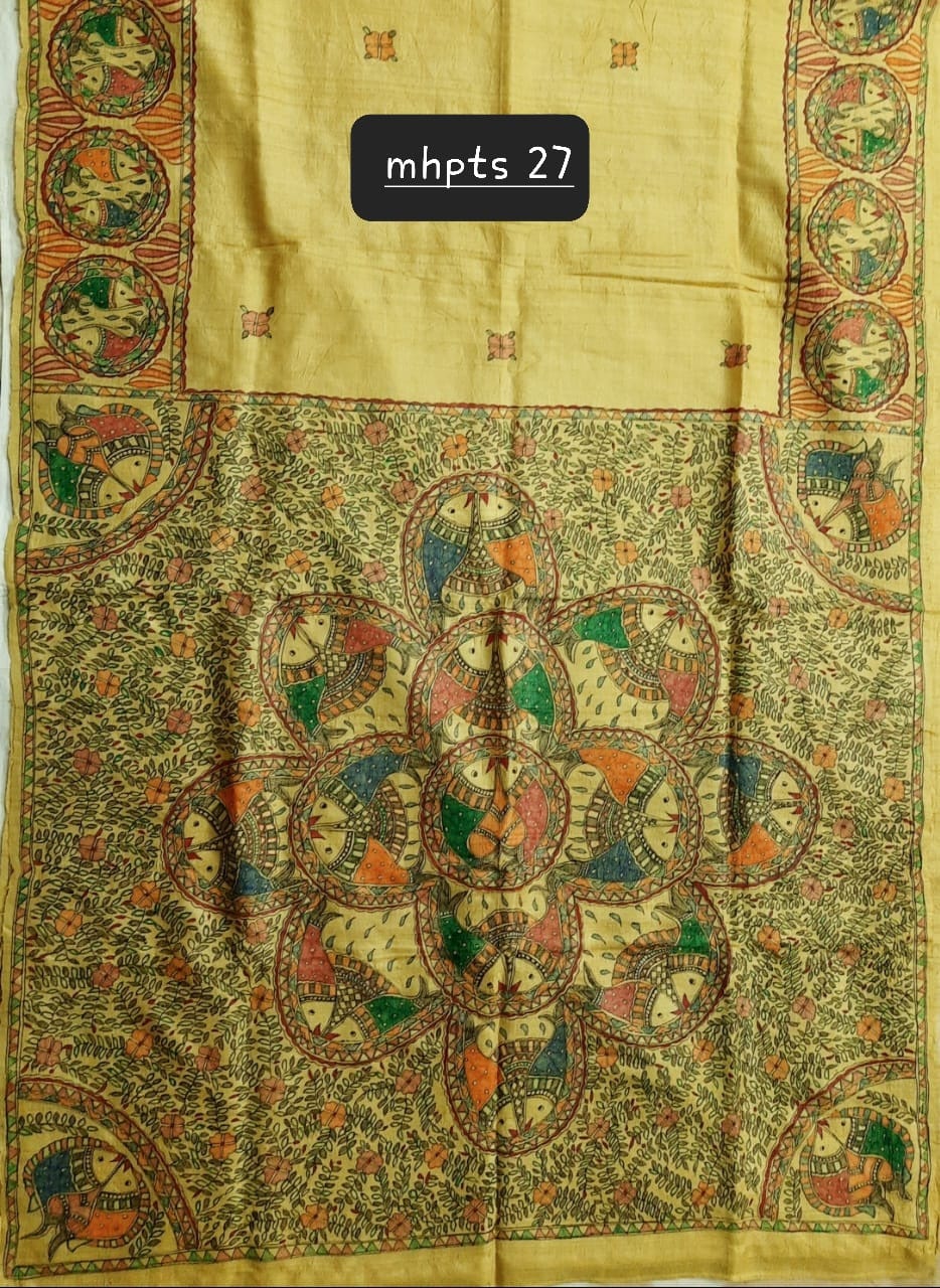 Arav Ethnics MADHUBANI HAND-PAINTED TASSAR SILK SAREE