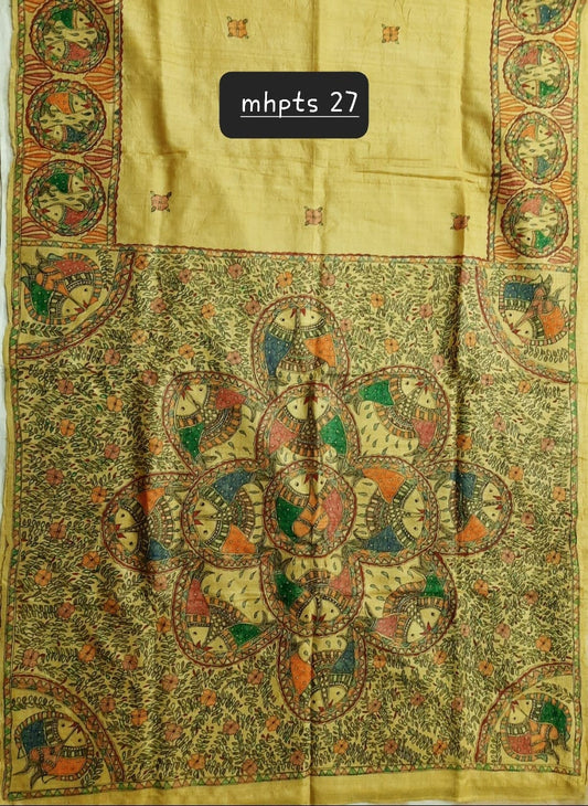 Arav Ethnics MADHUBANI HAND-PAINTED TASSAR SILK SAREE