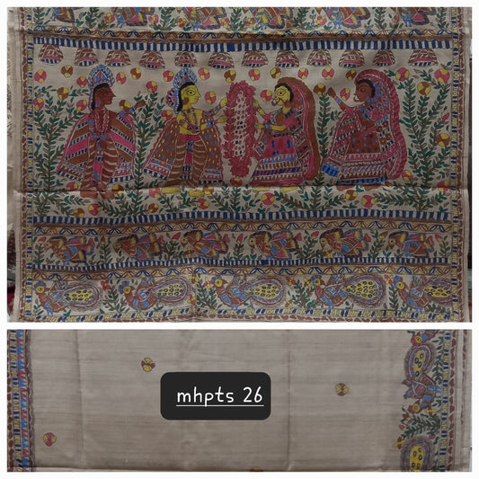Arav Ethnics MADHUBANI HAND-PAINTED TASSAR SILK SAREE