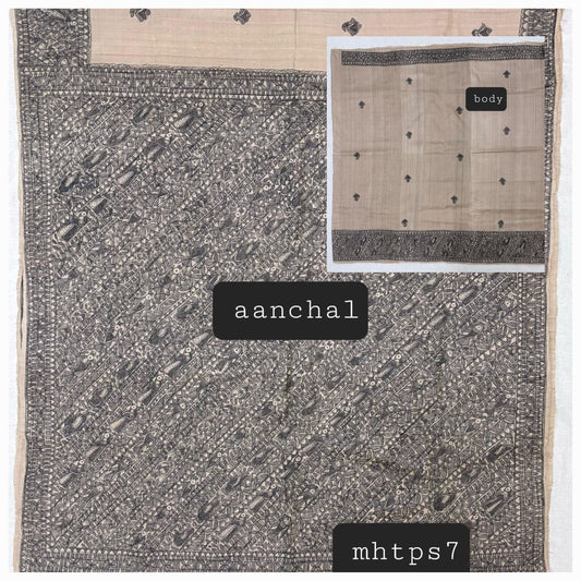 Arav Ethnics MADHUBANI HAND-PAINTED TASSAR SILK SAREE