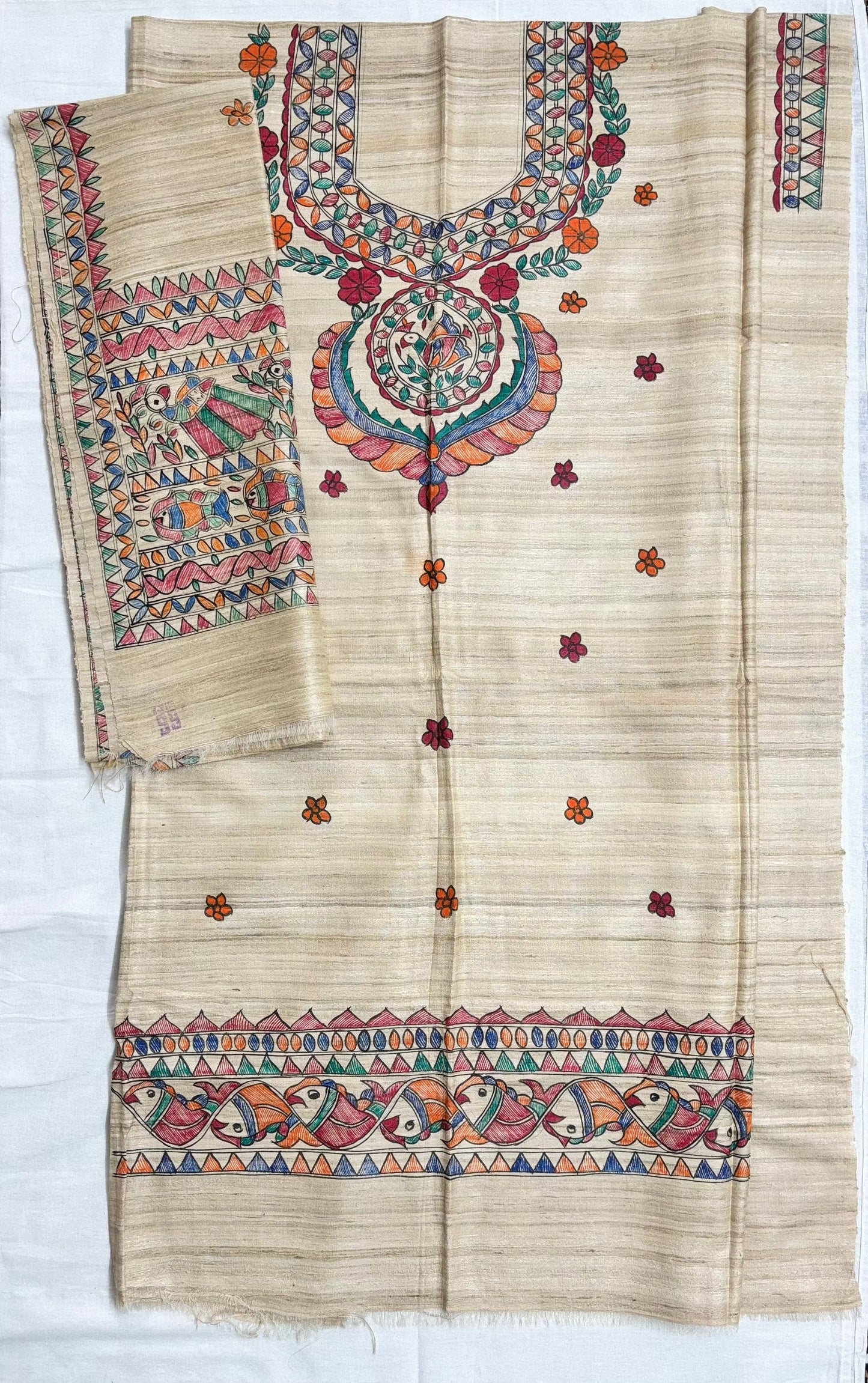 Arav Ethnics Madhubani Tassar Ghicha Suit Set