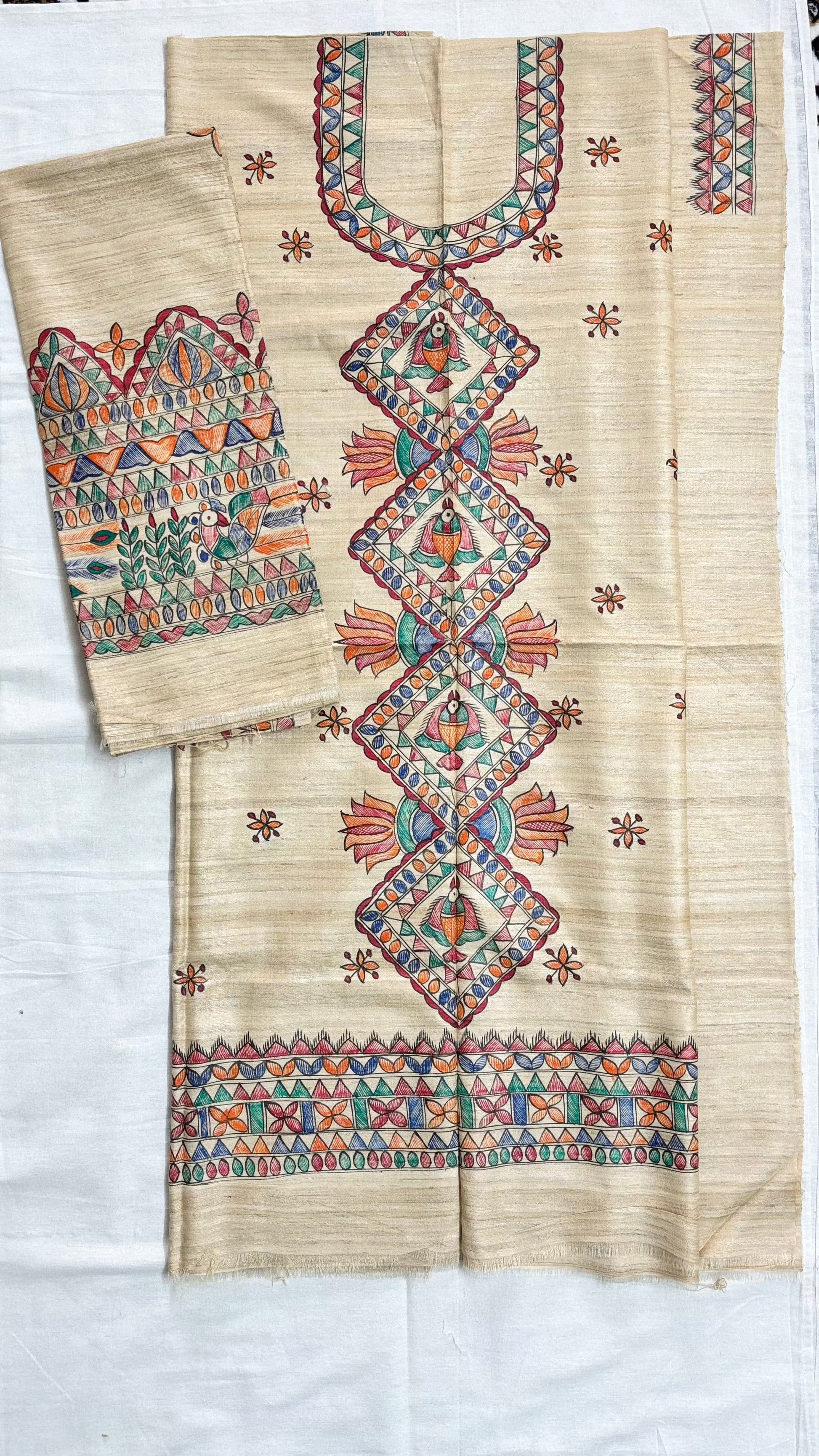 Arav Ethnics Madhubani Tassar Ghicha Suit Set