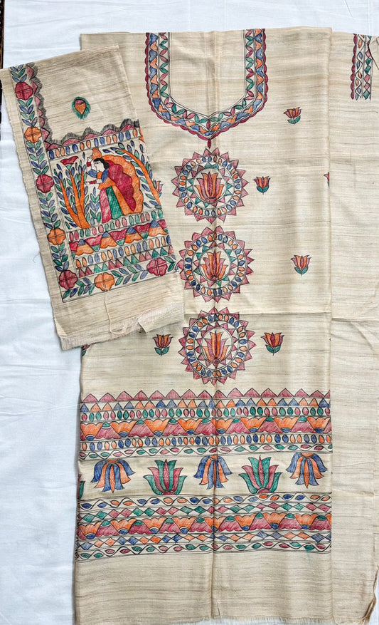 Arav Ethnics Madhubani Tassar Ghicha Suit Set