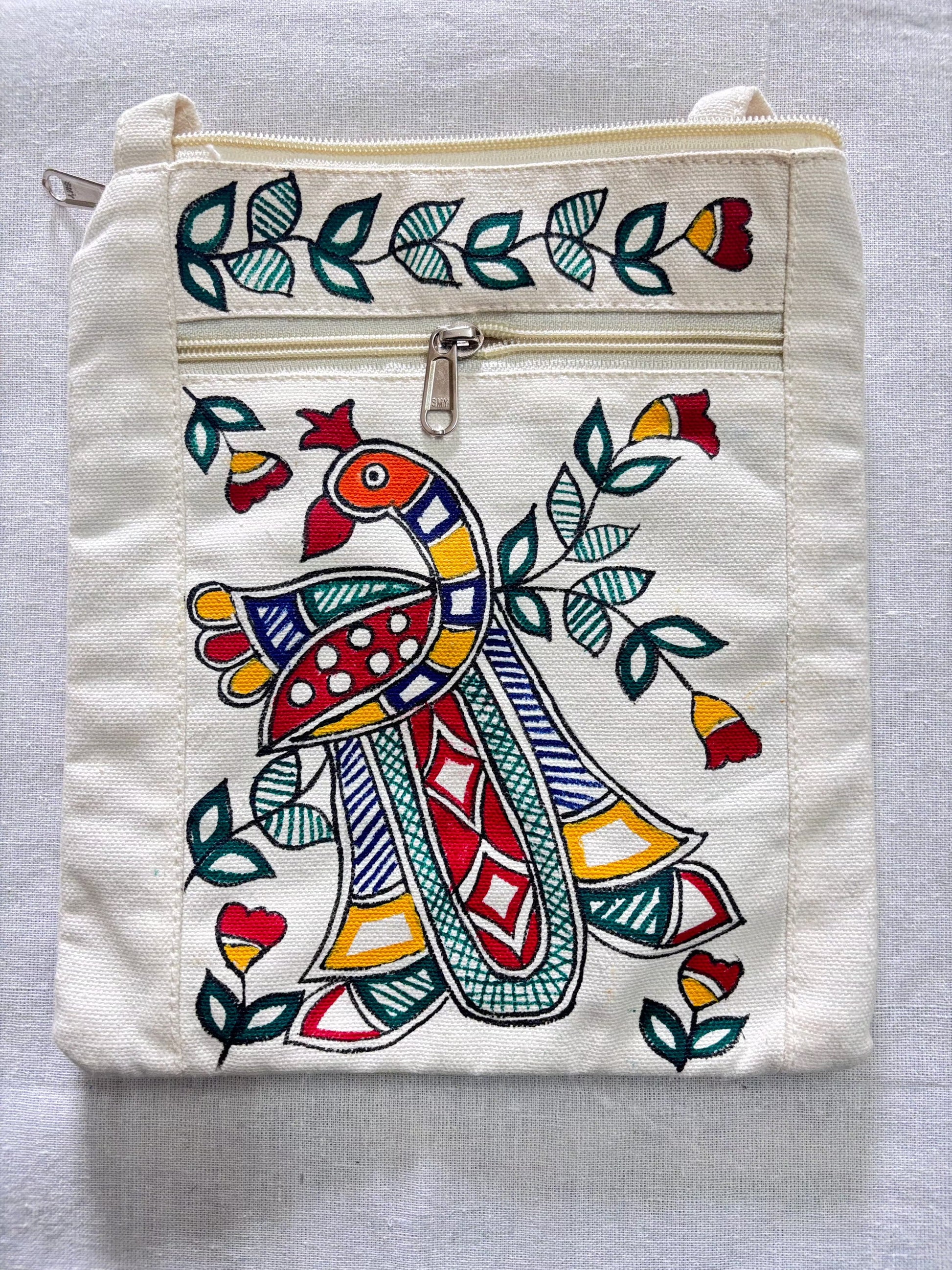 Arav Ethnics  Mayur Maitri – Hand-Painted Madhubani Sling Bag