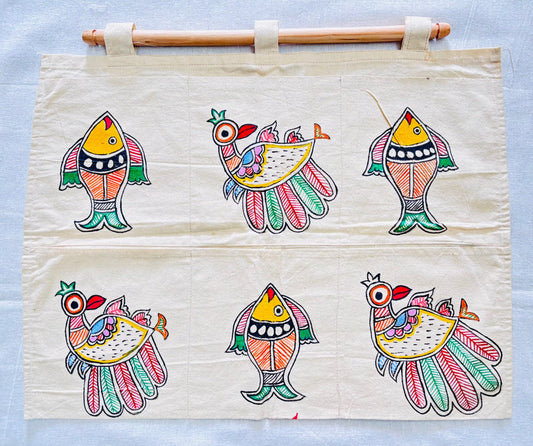Arav Ethnics  MeenMayur – Madhubani Hand-Painted Wall Organizer