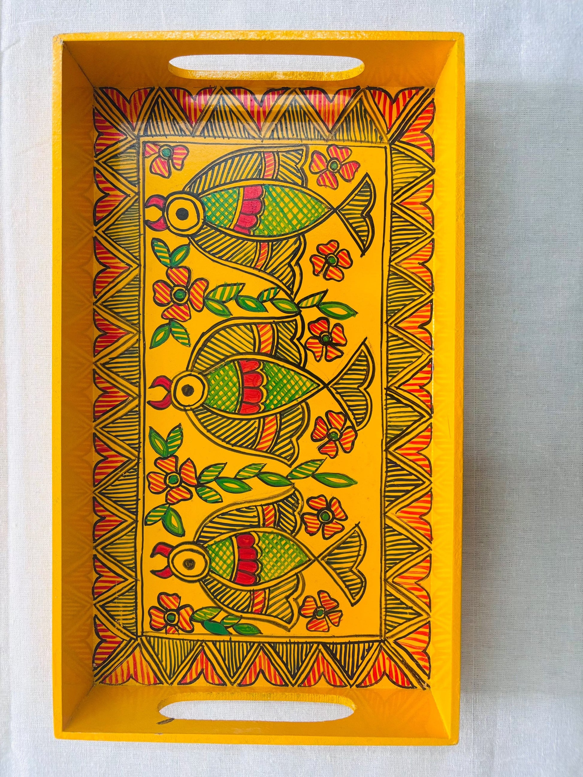 Arav Ethnics  Meenrekha – Hand-Painted Madhubani Tray