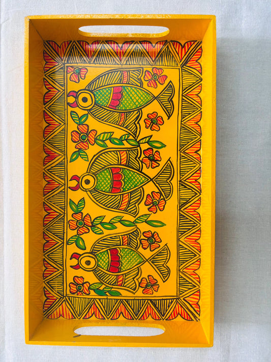 Arav Ethnics  Meenrekha – Hand-Painted Madhubani Tray