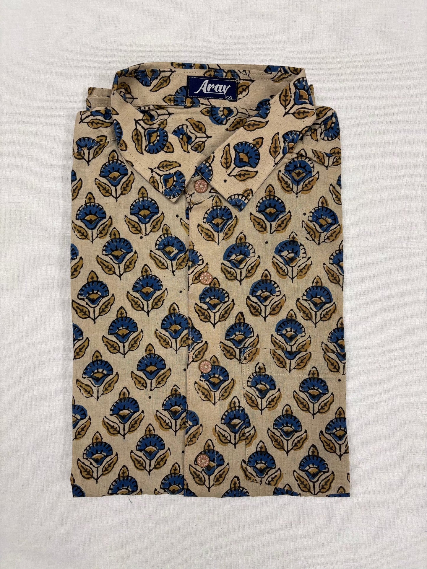 Arav Ethnics Men’s Ajrakh Cotton Shirt – Full Sleeve