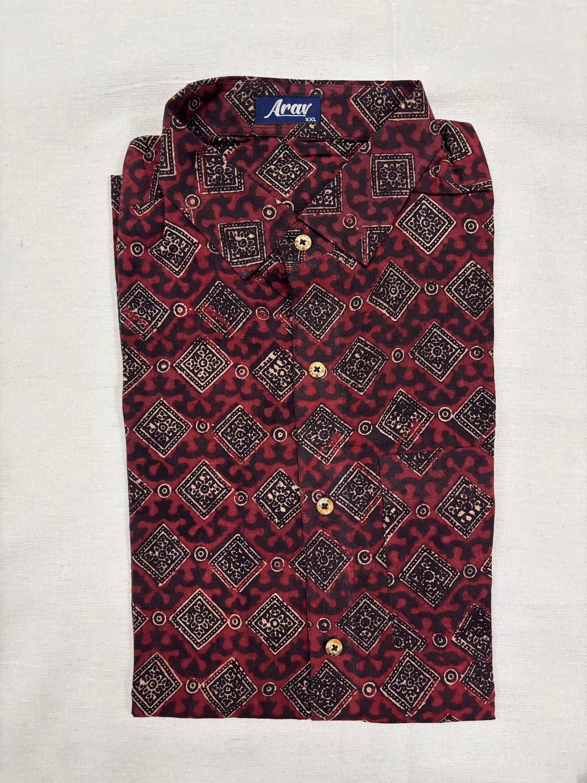 Arav Ethnics Men’s Ajrakh Cotton Shirt – Full Sleeve