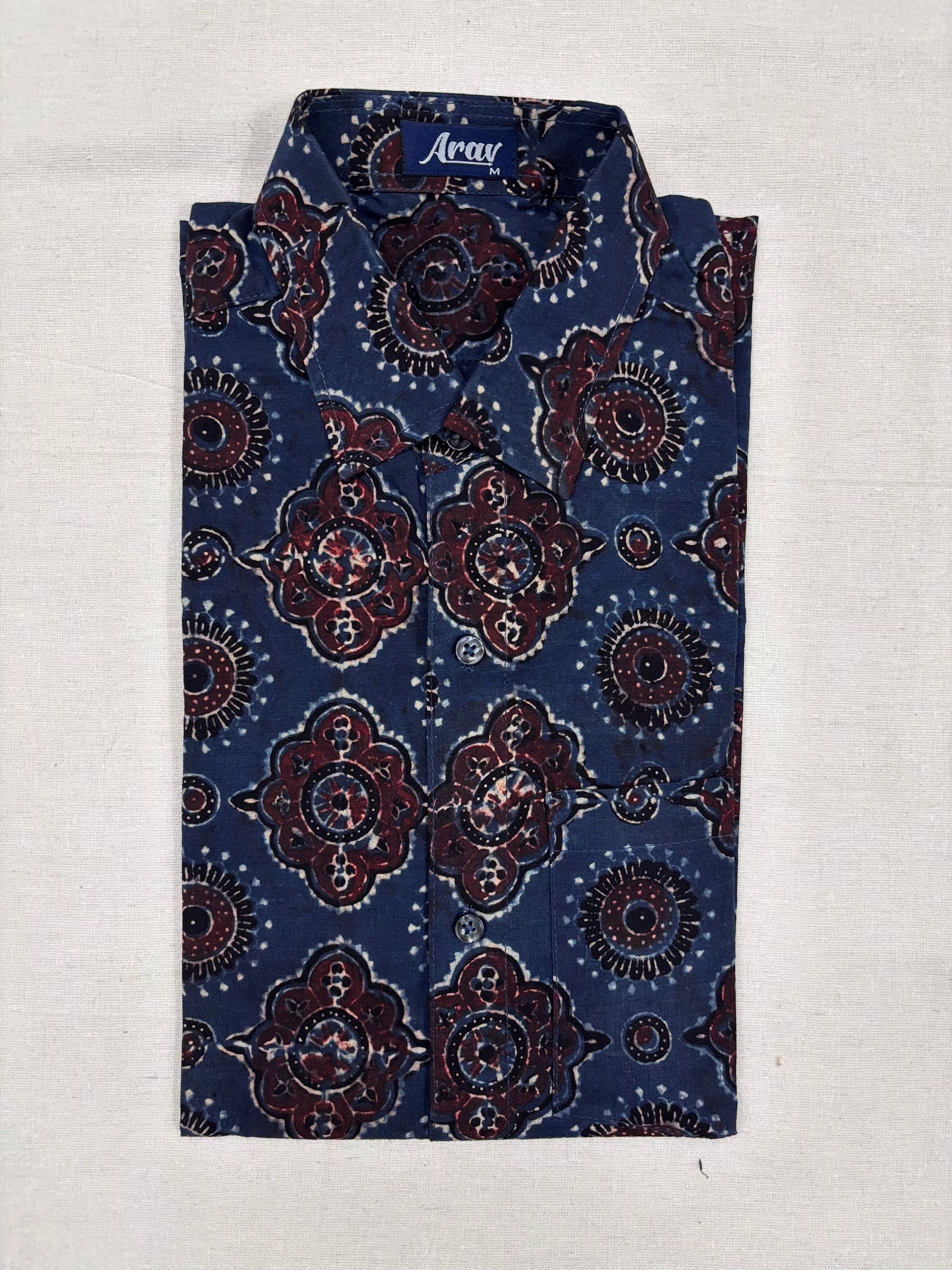 Arav Ethnics Men’s Ajrakh Cotton Shirt – Full Sleeve
