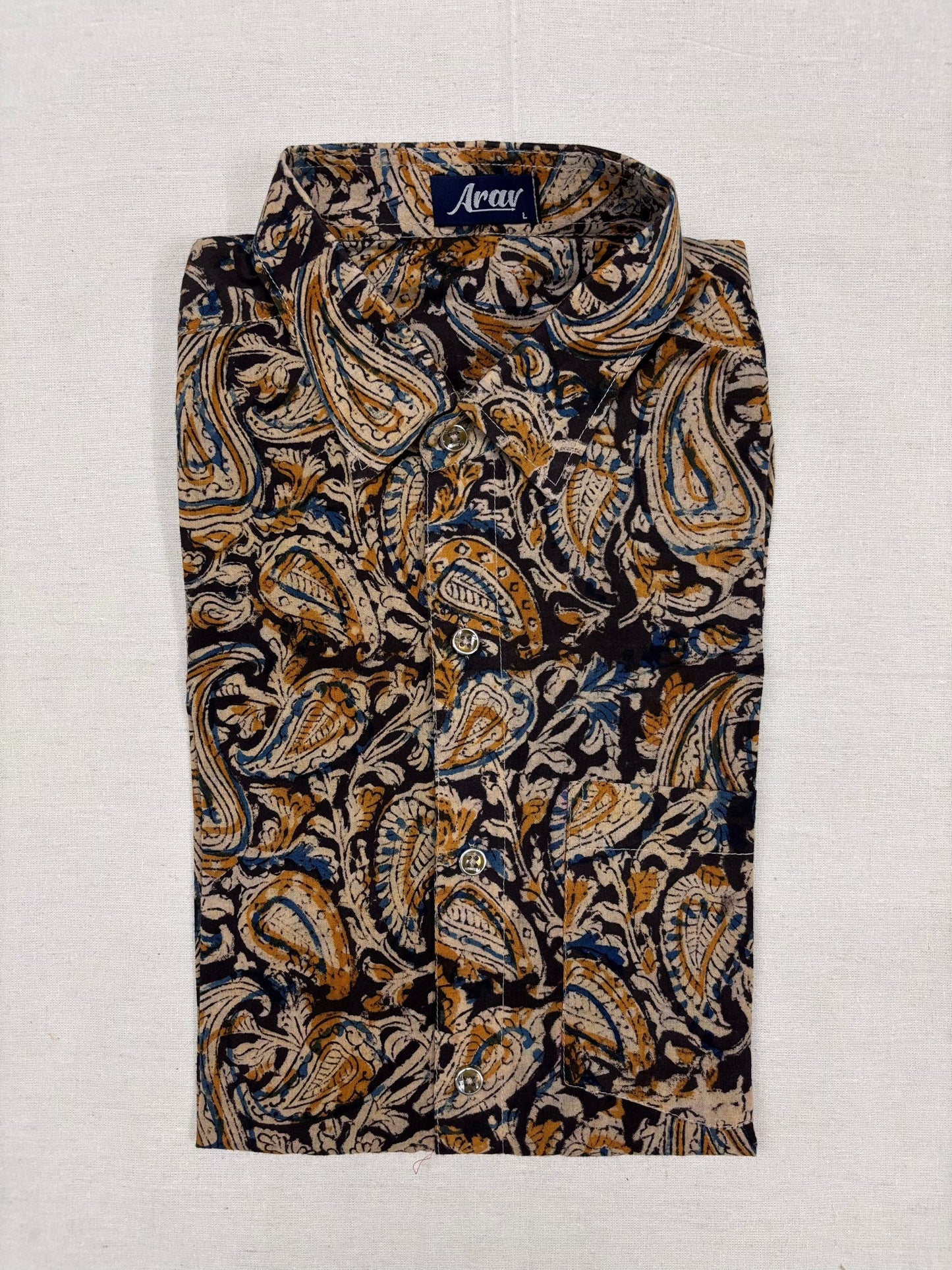 Arav Ethnics Men’s Kalamkari Cotton Shirt – Full Sleeve