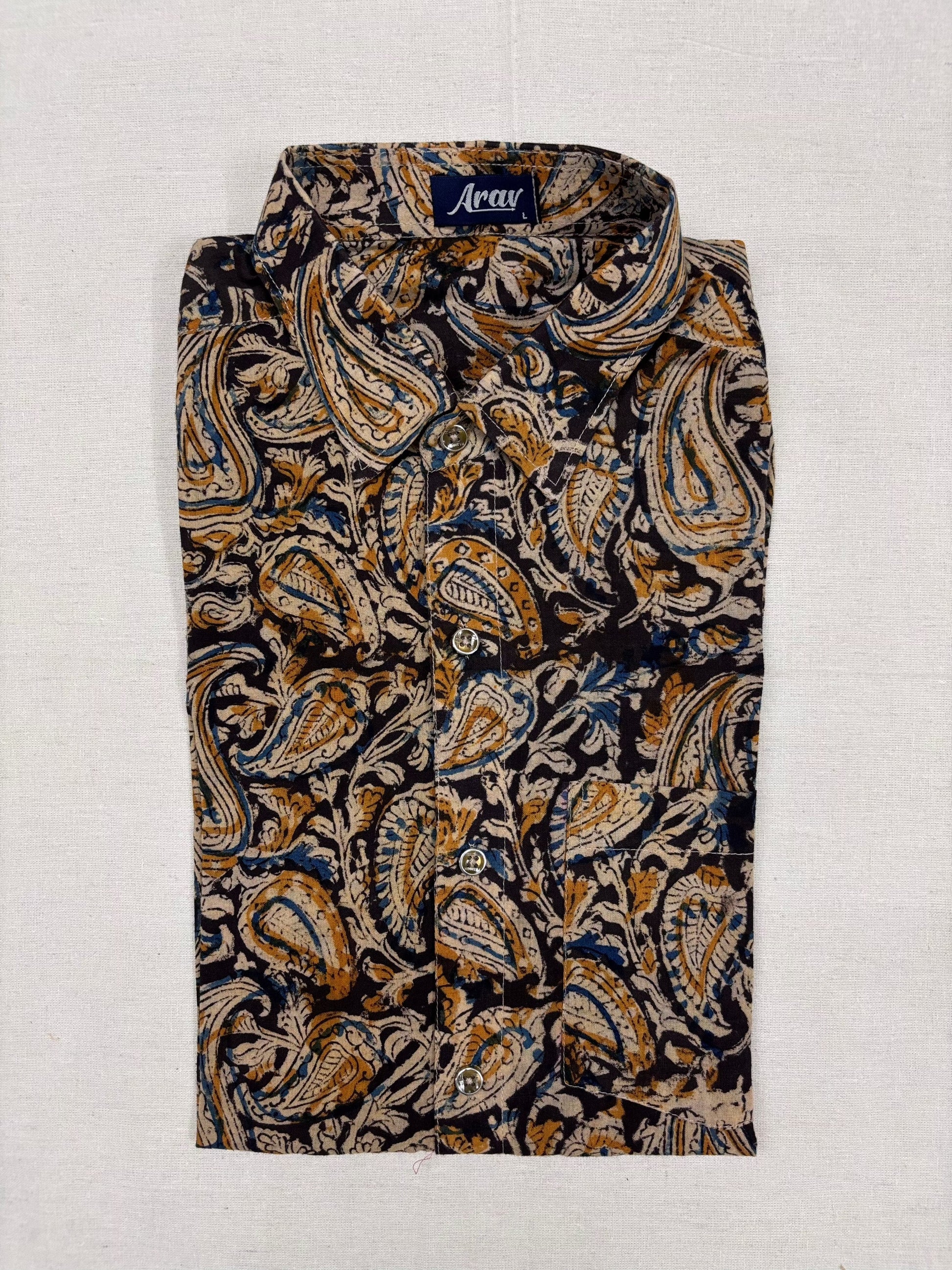 Arav Ethnics Men’s Kalamkari Cotton Shirt – Full Sleeve