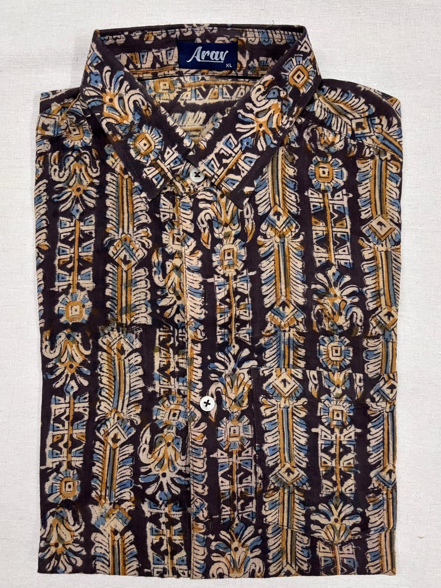 Arav Ethnics Men’s Kalamkari Cotton Shirt – Full Sleeve
